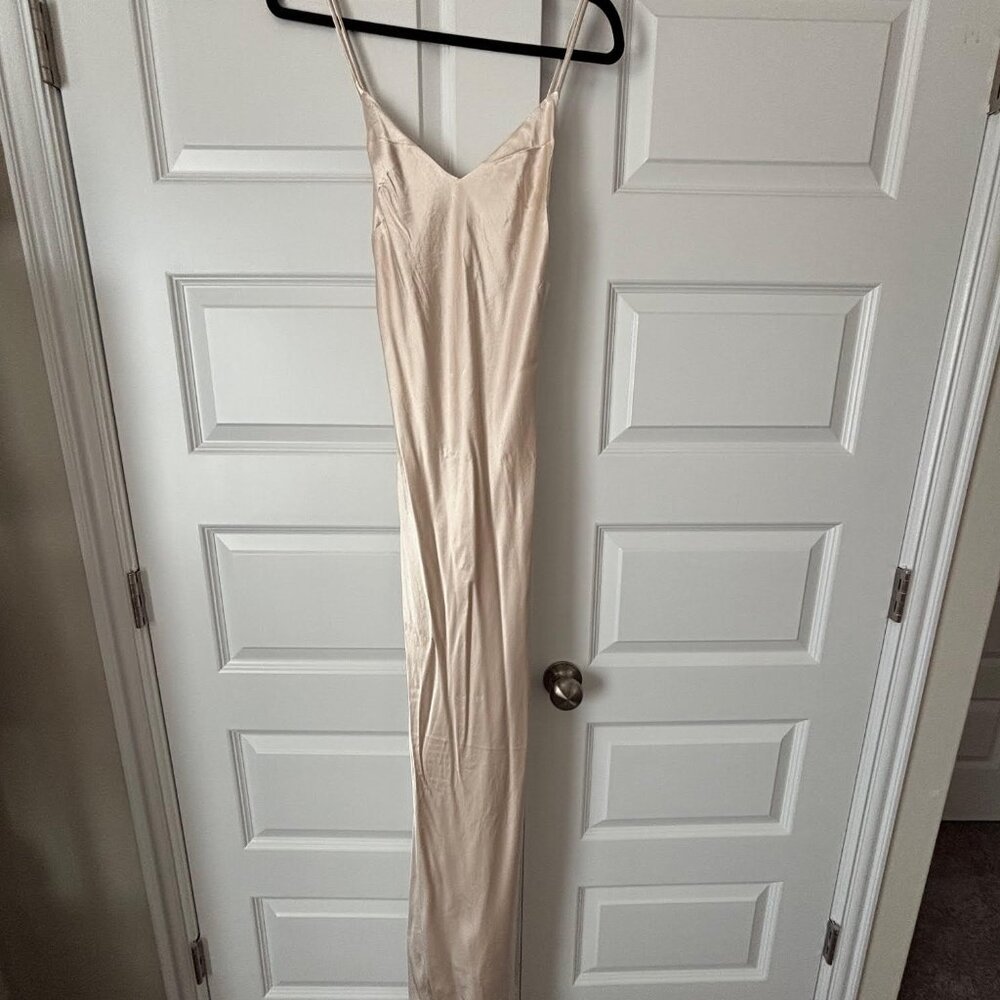 JLux Bridal Champagne Satin Dress